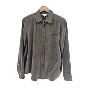 ALEX New York Silk Button Down Shirt Womens Size 12 Long Sleeve Olive Green‎